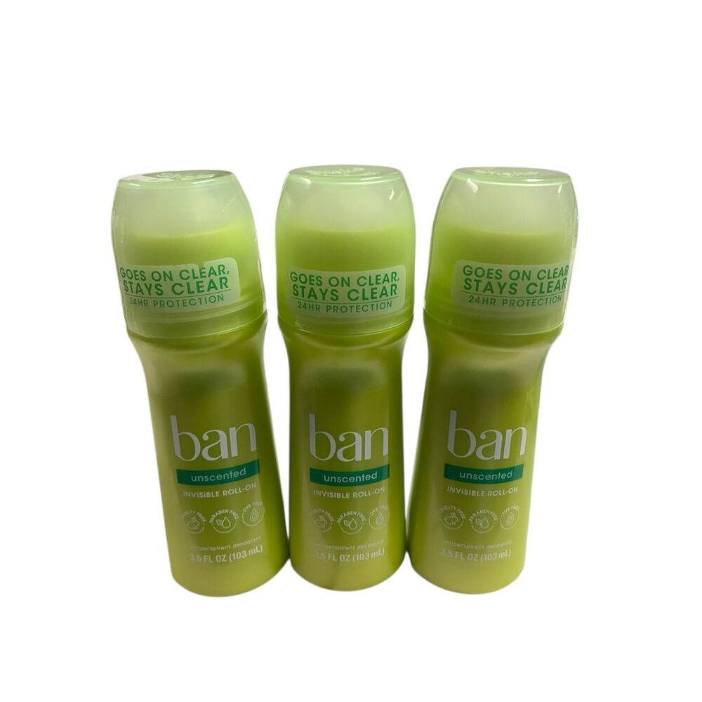 Ban Unscented Invisible Roll-On Antiperspirant Deodorant 3.5 oz Lot‎ of 3